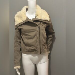 GAP Olive Green Sherpa Lined Moto Jacket Size XS